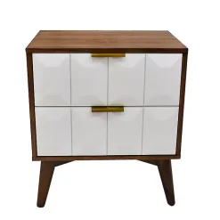 Brown and White Wood 2-Drawer Nightstand