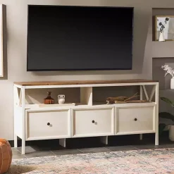 Brown and Whitewashed Wood 3-Drawer Media Cabinet