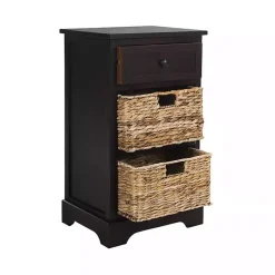 Brown Cora Accent Table with Woven Storage Baskets