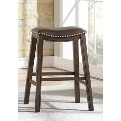 Brown Ella Saddle Bar Stool with Nailhead Trim