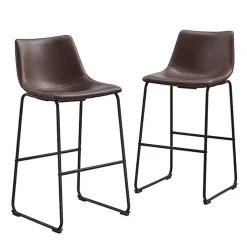 Brown Faux Leather Bar Stools, Set of 2