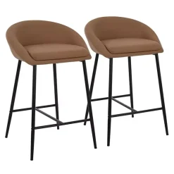 Brown Faux Leather Low Counter Stools, Set of 2