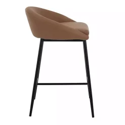 Brown Faux Leather Low Counter Stools, Set of 2