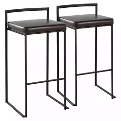 Brown Faux Leather Stackable Bar Stools, Set of 2