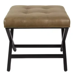 Brown Faux Leather Tufted X-Frame Bench