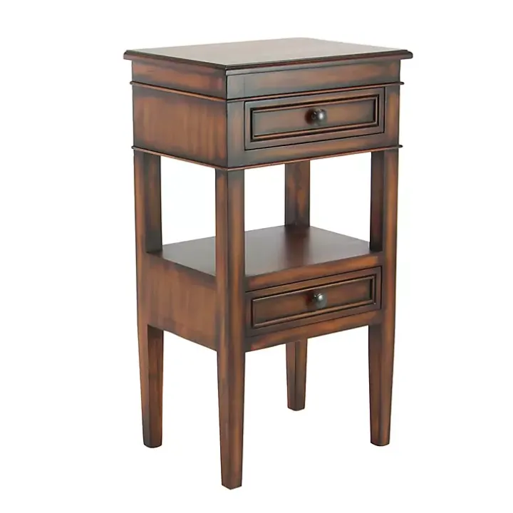 Brown Fir Wood Tiered Side Table