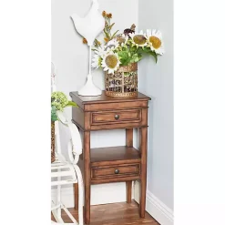 Brown Fir Wood Tiered Side Table