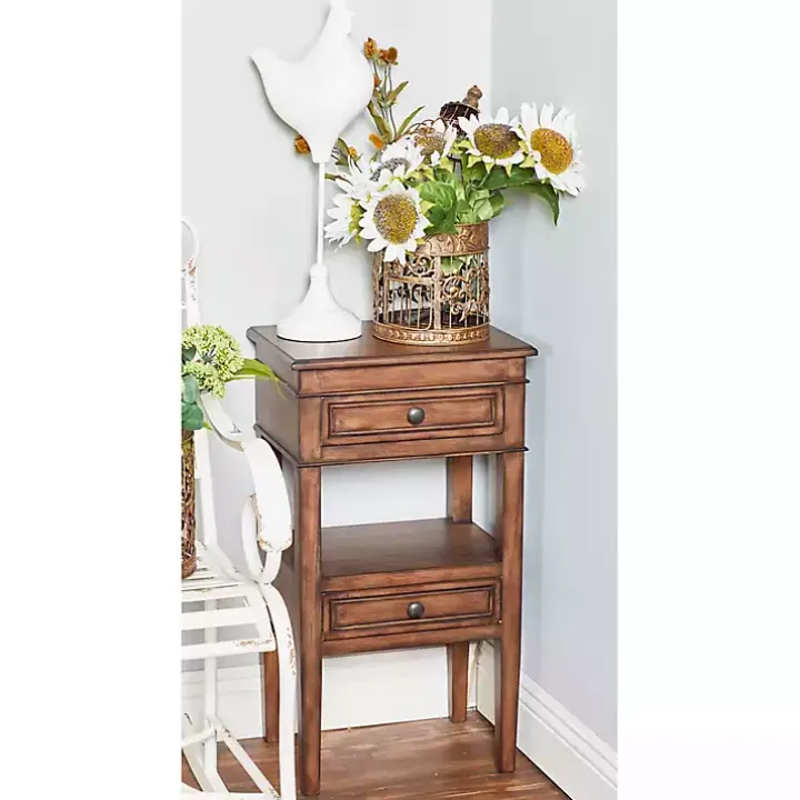 Brown Fir Wood Tiered Side Table