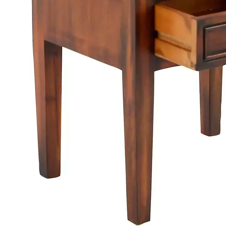 Brown Fir Wood Tiered Side Table