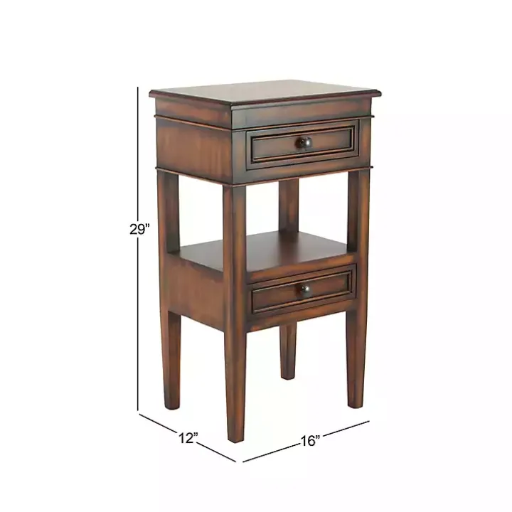 Brown Fir Wood Tiered Side Table
