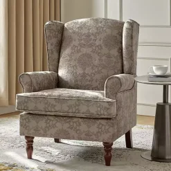 Brown Floral Brocade Wingback Ella Armchair