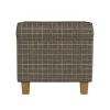 Brown Plaid Upholstered Square Storage Ottoman