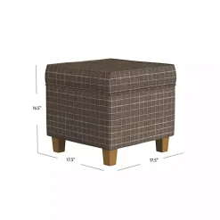Brown Plaid Upholstered Square Storage Ottoman