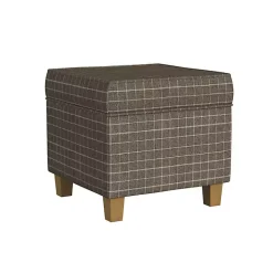 Brown Plaid Upholstered Square Storage Ottoman