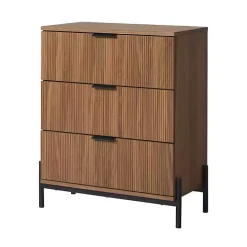 Brown Reeded 3-Drawer Dresser