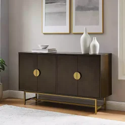 Brown Wood & Gold Metal Sideboard