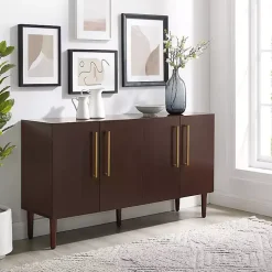 Brown Wood and Gold 4-Door Cabinet