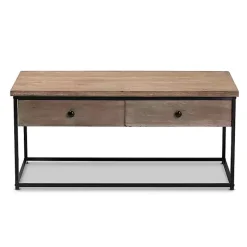 Brown Wood and Metal 2-Drawer Coffee Table