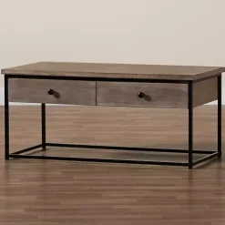 Brown Wood and Metal 2-Drawer Coffee Table