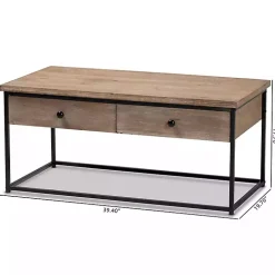 Brown Wood and Metal 2-Drawer Coffee Table