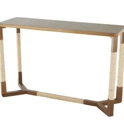 Brown Wood and Rope Geometric Console Table