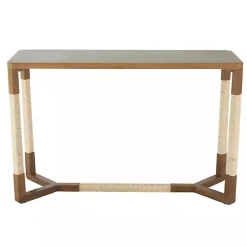 Brown Wood and Rope Geometric Console Table
