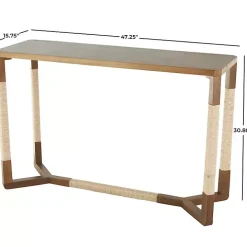Brown Wood and Rope Geometric Console Table