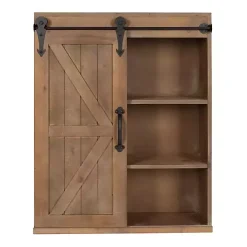 Brown Wood Barn Door 5-Shelf Wall Cabinet