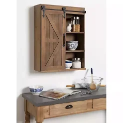 Brown Wood Barn Door 5-Shelf Wall Cabinet
