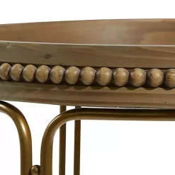 Brown Wood Beaded Nesting Side Tables, Set of 2