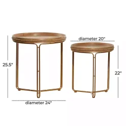 Brown Wood Beaded Nesting Side Tables, Set of 2