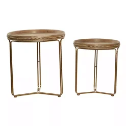 Brown Wood Beaded Nesting Side Tables, Set of 2