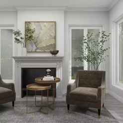 Brown Wood Beaded Nesting Side Tables, Set of 2