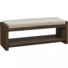 Brown Wood Bench with Cushion