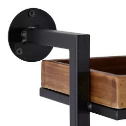 Brown Wood Black Metal Pipe Frame Wall Shelf
