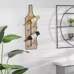 Brown Wood Bottle Frame Metal Bracket Wine Holder