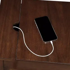 Brown Wood Charging Traditional Accent Table