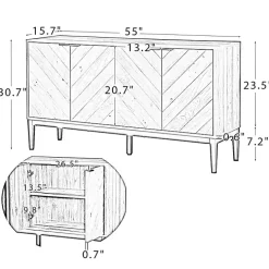 Brown Wood Chevron 4-Door Sideboard