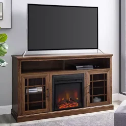 Brown Wood 2-Door LED Fireplace Cabinet