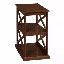 Brown Wood Double X Sides Accent Table