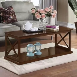 Brown Wood Double X Sides Coffee Table