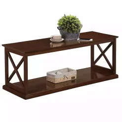 Brown Wood Double X Sides Coffee Table