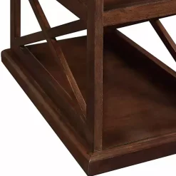 Brown Wood Double X Sides Accent Table