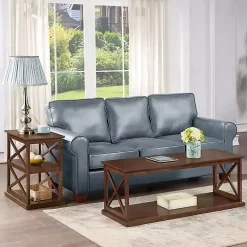 Brown Wood Double X Sides Coffee Table