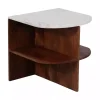Brown Wood Half Round Marble Accent Table