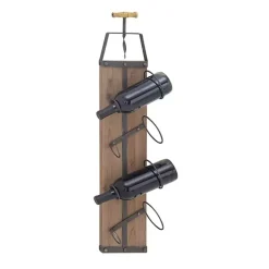 Brown Wood Panel Black Metal Wine Rack
