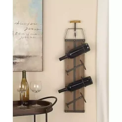 Brown Wood Panel Black Metal Wine Rack