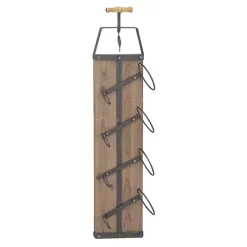 Brown Wood Panel Black Metal Wine Rack