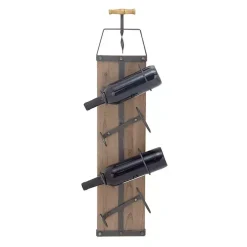 Brown Wood Panel Black Metal Wine Rack