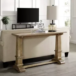 Brown Wood Pedestal Base Console Table